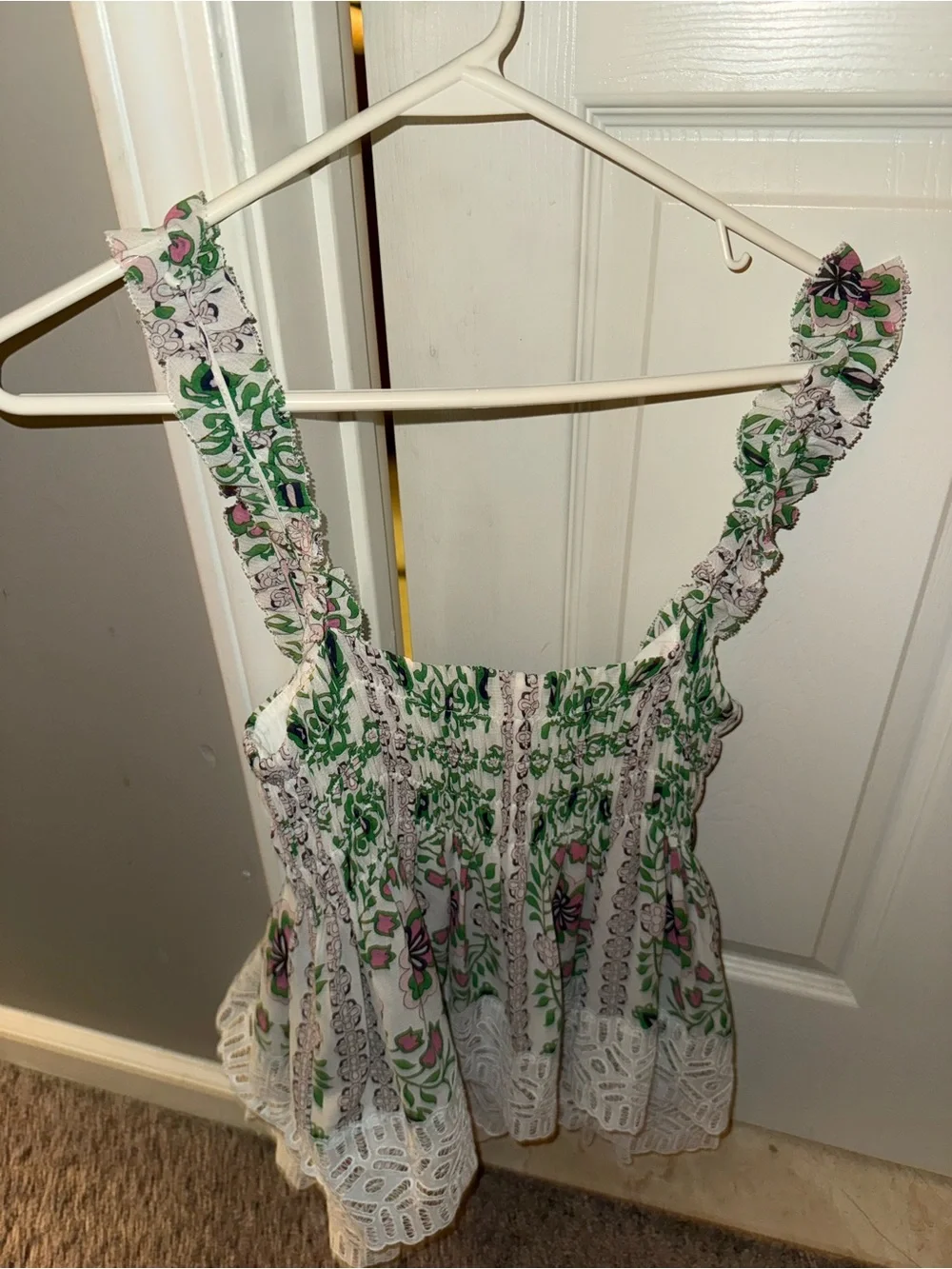 Tory Burch Floral Lace-Trim Green & White Sleeveless, Airy, Lace & Delicate
